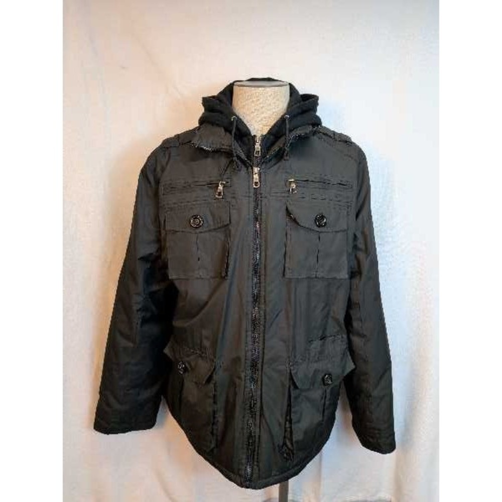 Red Camel Military Utility Jacket With Hood Pockets Lined XXL Black